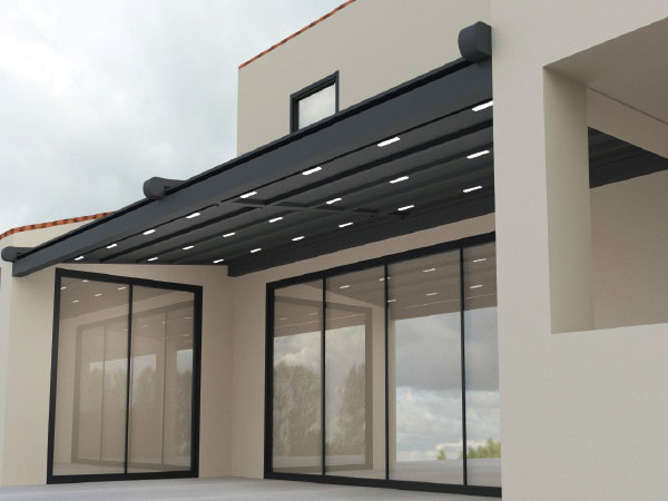 Pérgola de lona tensada recta.